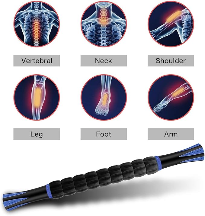 Muscle Roller Massage Roller Stick for Athletes, Help Reducing Muscle Soreness Cramping Tightness Leg Arms Back Calves Muscle Massager（Blue-Black- 18 inch）-Ruum Studio Home