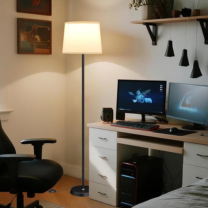 Floor Lamp for Living Room Bedroom,Modern Floor Lamp with Remote, Simple Design with White Shade,Foot Pedal Switch,Dimmable Colors Temperature,9W RGB LED Bulb-Ruum Studio Home