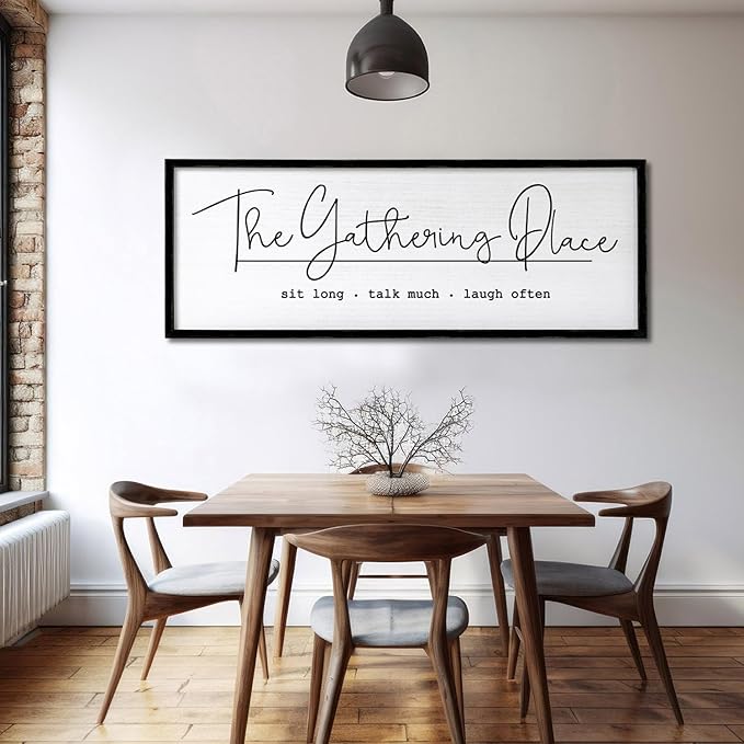 The Gathering Place Wall Decor Art 24"X10" for Dining Room gather Kitchen Wall Wooden Framed Sign (Black)-Ruum Studio Home