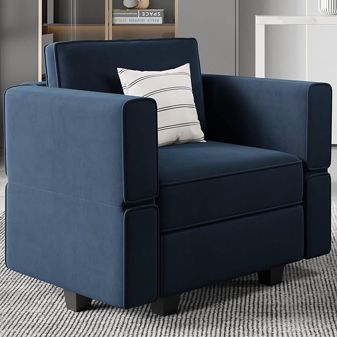 Belffin Modular Sectional Arm Accent Chair with Storage Seat Velvet Armchair Single Sofa Club Chair Blue-Ruum Studio Home