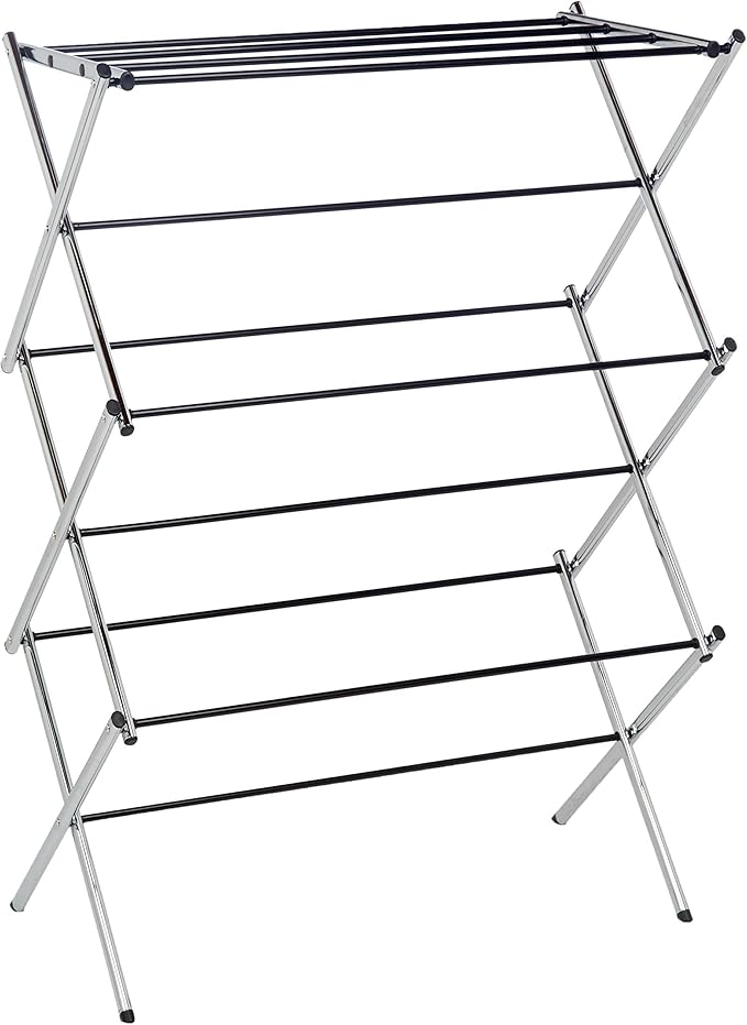 Amazon Basics Foldable Portable Laundry Drying Rack for Indoor Air Drying Clothing, 14.5 x 29.5 x 41.8 inches (LxWxH), Chrome Silver-Ruum Studio Home