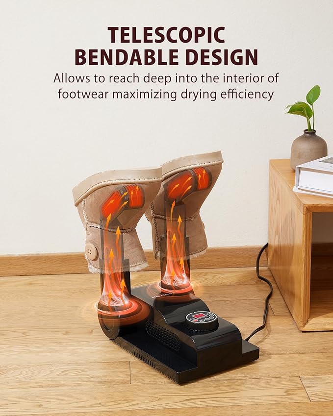 FORLIM [Upgraded Temperature Control] Boot Dryer for Work Boots - Shoe Dryer with 24-Hour Delay Timer, Portable Glove Dryer & Boot Warmer, Automatic Shut-Off Timer, Folding Design, Smart Panel, Black-Ruum Studio Home