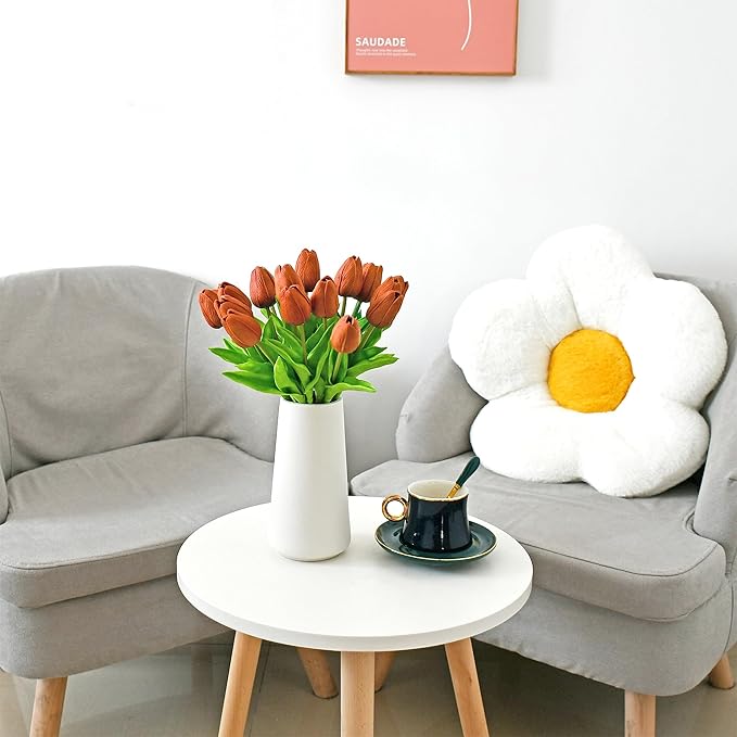 Mandy's Artificial Tulips 20 Stems Burnt Orange PU Faux Flowers for Wedding Home Decor 13.5 Inch-Ruum Studio Home