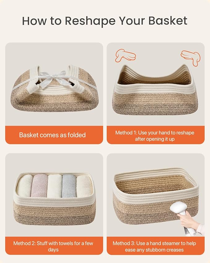 Small Woven Basket, 13.5 x 9.5 x 5 Inches, Storage Basket for Organizing, Cute Small Rope Shelf Closet Cube Storage Bins Baskets for Shelves, Dog Toy Gift Baskets Empty, 3 Pack Gradient Brown-Ruum Studio Home