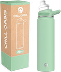 Chill Oasis Water Bottle | Compatible With Popular Flavor Cartridges | BPA Free, Leak Proof, Double-Walled Vacuum Insulated Stainless Steel, and Dishwasher Safe | Cold for 24 Hours (Sage, 22oz)-Ruum Studio Home