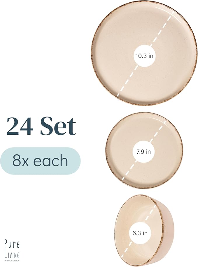 Stoneware dinnerware set 8 persons Rustic 24 pcs - Rustic design dinnerware set, dishwasher safe - Bowl and plate set - Pure Living dinnerware in beige…-Ruum Studio Home