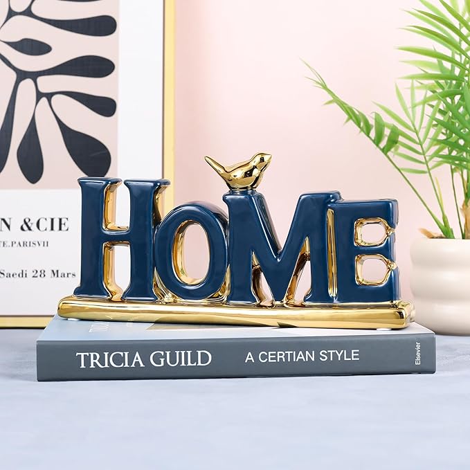 Love Sign Decoration,Blue and Gold Home Signs for Home Decor Statue,Modern Bird Sculpture Personalized Love Decor,Gold Style Figurine Decorative Ornaments for Living Room,Bedroom,Desktop-Ruum Studio Home