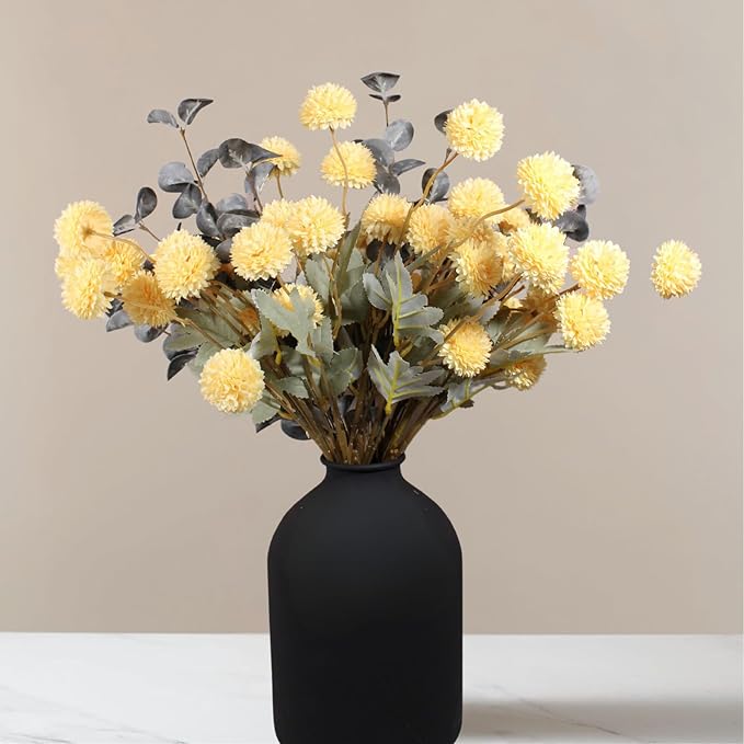 Yellow Flowers Artificial Long Stems Kiku Flower With Eucalyptus, Spring Flowers Decor, Mustard Yellow Decor, Flores Amarillas Artificiales Para Decoracion, Faux Easter Spring Summer Floral Stems-Ruum Studio Home