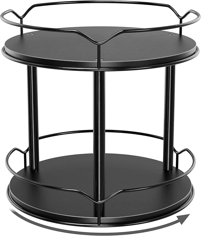 Lazy Susan Organizer 2 Tier - 9.2" Turntable Spice Rack for Table Top, Wooden Rotating Lazy Susan for Cabinet Pantry Kitchen Countertop Dining Table Cupboard Bathroom Vanity Storage(Black)-Ruum Studio Home
