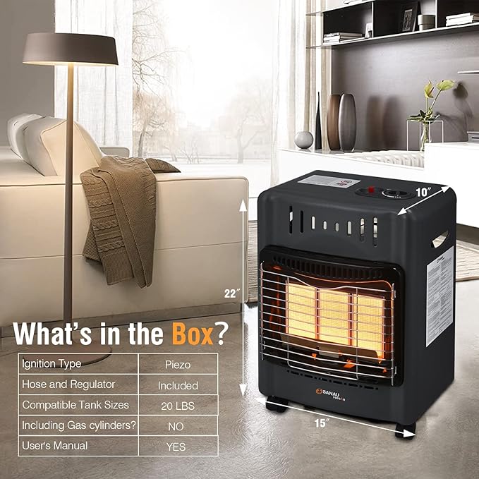 Propane Heater18000 BTU,Outdoor Heater with ODS Tip-over Protection, Propane Radiant Heater with Gas Regulator Hose for Patio,Garage,Camping Up to 450 Sq. Ft-Ruum Studio Home