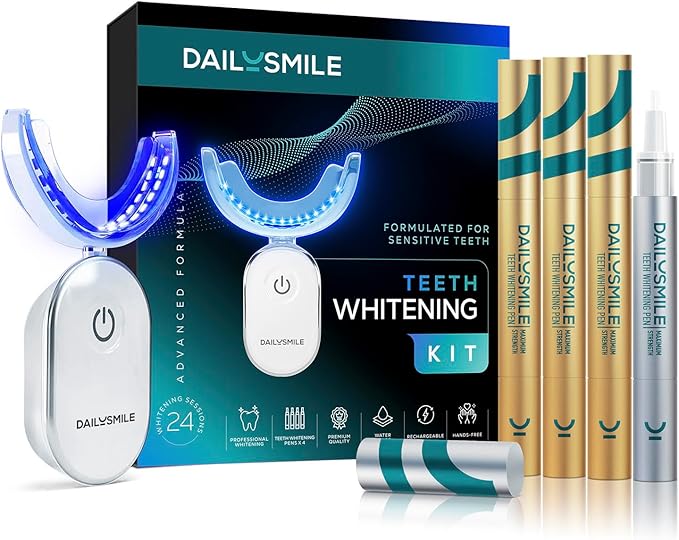 Teeth Whitening Kit with LED - Formulated for Sensitive Teeth, Hands-Free, Waterproof LED Light and 4 Gel Pens, Instant Results-Ruum Studio Home
