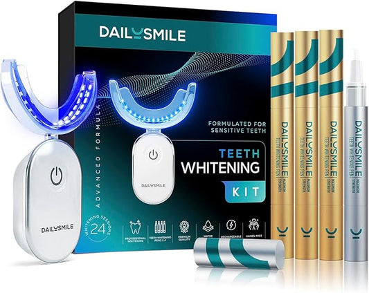 Teeth Whitening Kit with LED - Formulated for Sensitive Teeth, Hands-Free, Waterproof LED Light and 4 Gel Pens, Instant Results-Ruum Studio Home