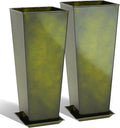 KOL 28''H. Tall Metal Planter with Saucer, Galvanized Steel Glazed Planter Pots with Drainage Hole for Indoor & Outdoor Use, Set of 2, Decorative Flower Plant Pots for Front Porch, Patio, Deck - Green-Ruum Studio Home
