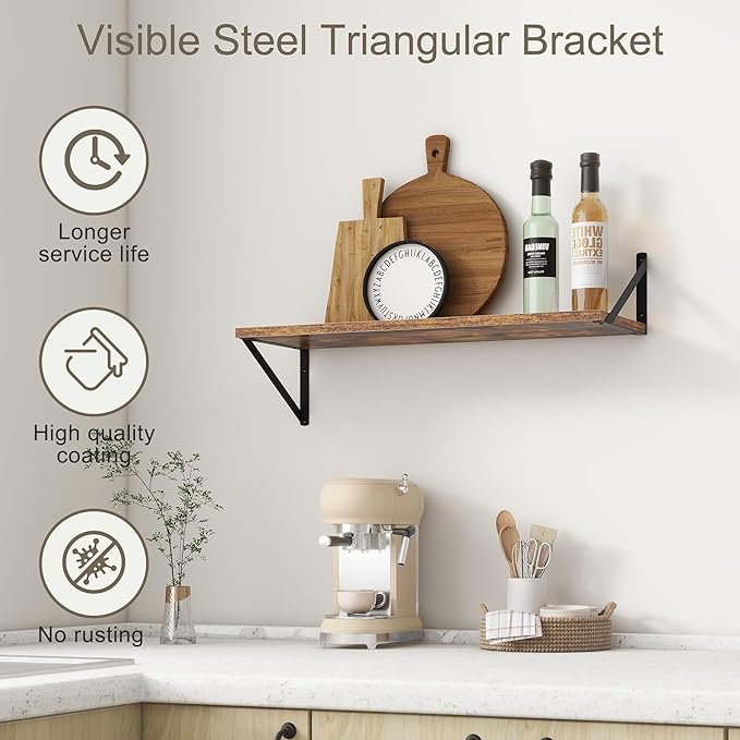 Fun Memories 27.5" W x10 D Floating Shelves, Large Wall Shelves 27.5 Inch Long, Set of 2, Farmhouse Wood Floating Shelf Wall Mounted, Deep Shelves for Bathroom, Living Room, Kitchen, Rustic Brown-Ruum Studio Home