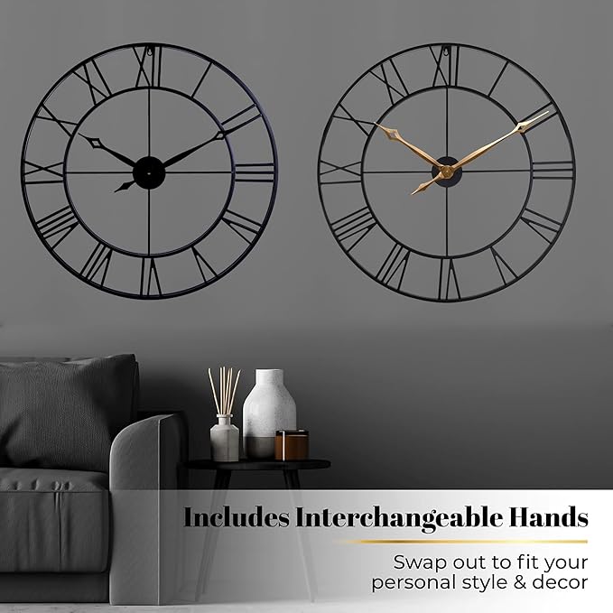 CLXEAST 30 Inch Large Wall Clock Modern, Oversized Roman Numeral Decorative Black Metal Wall Clock for Living Room Decor,House Warming Gifts New Home-Ruum Studio Home