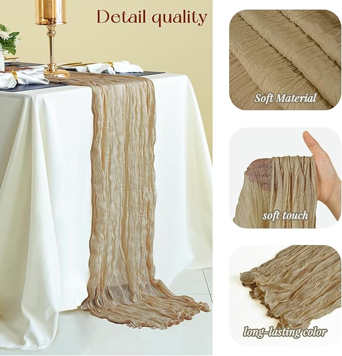 Sioloc Nude Cheesecloth Table Runner Fall Autumn Decor for Home 10ft Table Cloth for Tea Wedding Birthday Party Baby Bridal Shower Halloween Thanksgiving-Ruum Studio Home