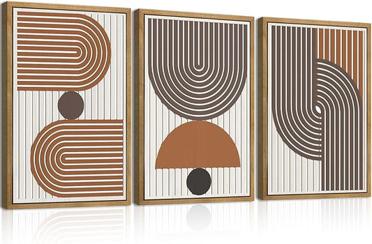 Mid Century Boho Modern Wall Art Set Abstract Geometric Wooden Wall Decor Minimalist Line Neutral Artwork Mid Century Wood Art Decor for Living Room Bedroom Office-16x24Inch x3-Ruum Studio Home