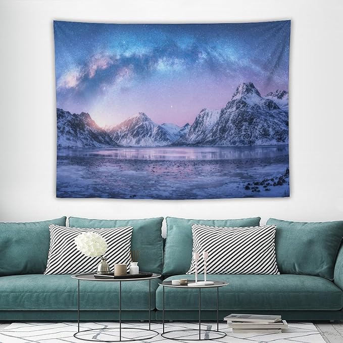 HZOHNAGO Mountain Tapestry Aurora Snow Mountain Sunset Pattern Printed Wall Tapestry Wall Hanging for Bedroom Living Room Dorm 80" W x 60" H-Ruum Studio Home