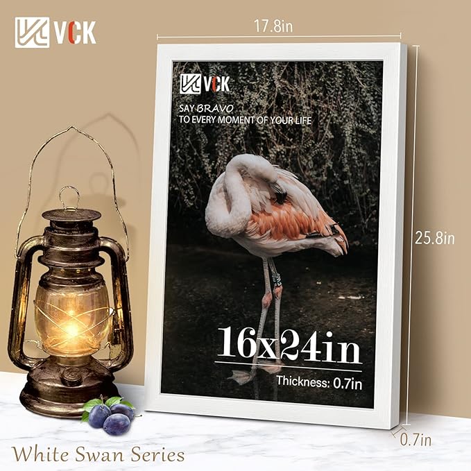 VCK 16x24 Poster Frames Set of 3, White Solid Wood Picture Frame, Textured Exclusive Wall Gallery Frame-Ruum Studio Home