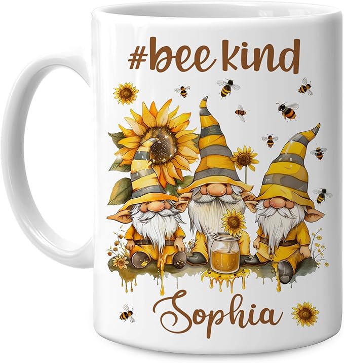 Hyturtle Personalized Bee Gnomes Mug - Bee Keeper Gifts For Women - Honeybee Gifts For Gnomes Lover - Animals Present For Lover - Teacher Appreciation Present - Custom Coffee Cup Ceramic Mug 11 15 Oz-Ruum Studio Home