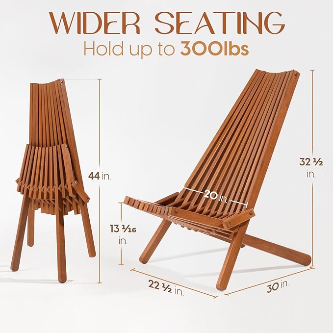 IDZO Elina FSC Eucalyptus Tamarack Chairs, 22.5x31.5x36 in, Weatherproof Wood, Lightweight 19 lb Design, Folding High-Backrest, Natural Finish – Ideal for Patio Furniture Set or Outdoor Furniture-Ruum Studio Home