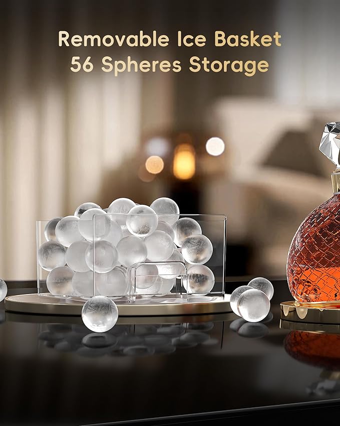 ecozy 2" Clear Ice Ball Maker with CrystalFlux Technology, 4 pcs in 40 Mins, 144 pcs/Day, Sphere Ice Maker with Enhanced Insulation, Automatic Water Supply, Self-Cleaning for Whiskey & Bourbon-Ruum Studio Home