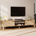 TV Stand for Living Room - up to 80 Inch TVs Mid Century Modern Entertainment Center with Storage and Adjustable Shelves, Media Console Table Oak 70"-Ruum Studio Home