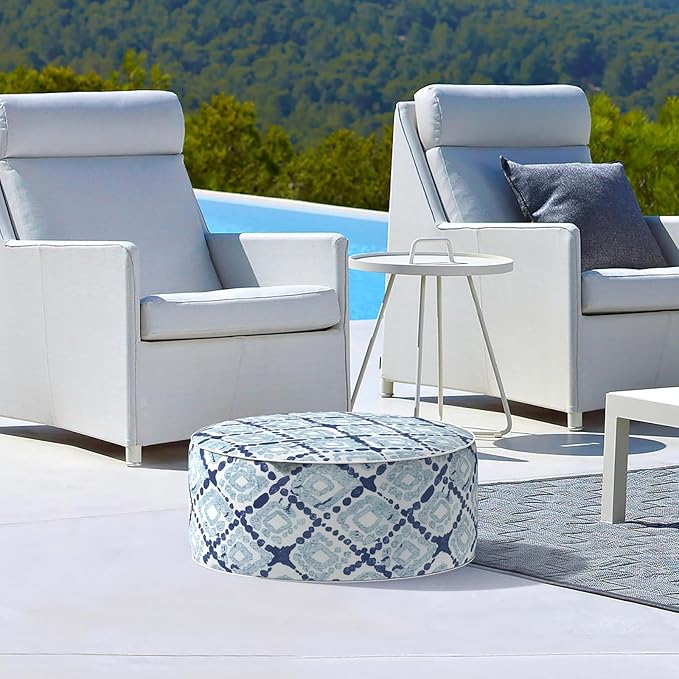 LVTXIII Inflatable Stool Ottoman Footrest with Handle, Decorative Fade-Resistant Foot Stool, Indoor or Outdoor Pouf for Home Garden and Camping Use, 21x21x9, Boho Geometry Blue-Ruum Studio Home