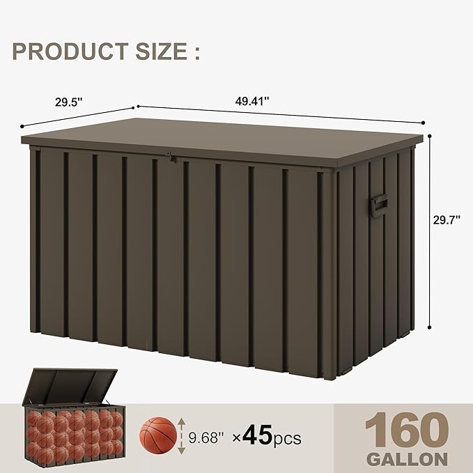 PURPLE LEAF Outdoor Deck Box 160 Gallon Waterproof Lockable Storage Box Container with Lid Deck Organization for Patio Cushions Side Table Pool Accessories Garden Tools, Brown-Ruum Studio Home