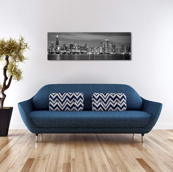 Wieco Art Chicago City Center Skyline in Black and White Canvas Prints Modern Canvas Art Cityscape Wall Decorations for Living Room Pictures for Bedroom Decorations-Ruum Studio Home