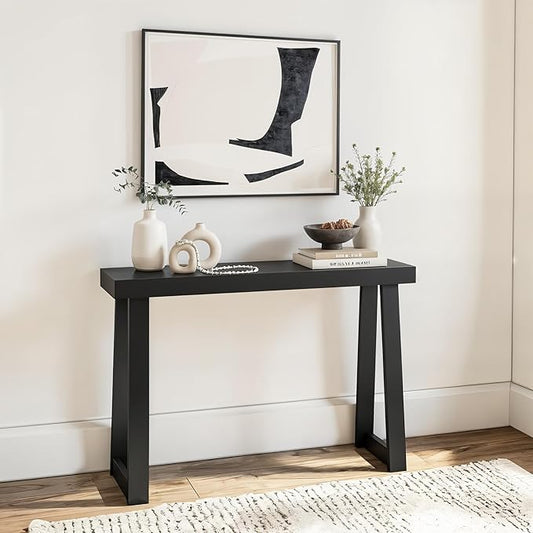 Plank+Beam Solid Wood Console Table, 46.25 Inch, Sofa Table, Narrow Entryway Table for Hallway, Behind The Couch, Living Room, Foyer, Easy Assembly, Black-Ruum Studio Home