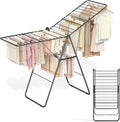 APEXCHASER Clothes Drying Rack, Oversized Drying Rack Clothing with Height-Adjustable, Foldable Gullwings Metal Laundry Rack, Indoor Outdoor Use, No Assembly, Black-Ruum Studio Home