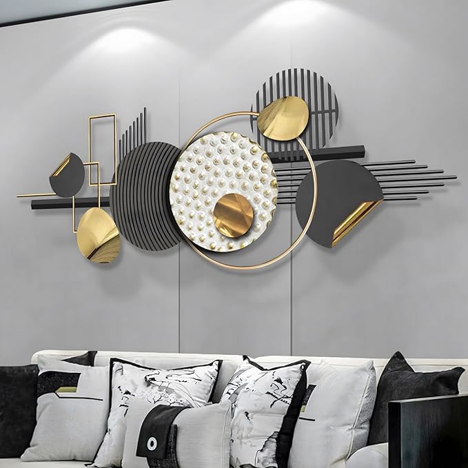 Lucky Monet Large Wall Decor for Living Room, Modern Metal Wall Art, 3D Textured Geometric Wall Sculpture 59"x24" Wall Hanging Decoration for Dinning Room Bedroom Entryway-Ruum Studio Home