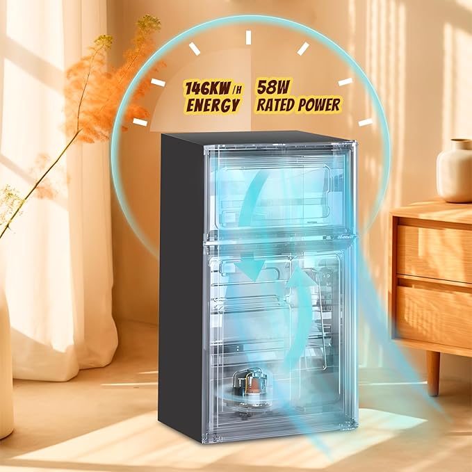 2.4 Cu.ft Mini Fridge with Freezer Compact Fridge Refrigerator Dual Door Small Fridge Senven Temp Gear Removable Shelves Dark Grey-Ruum Studio Home