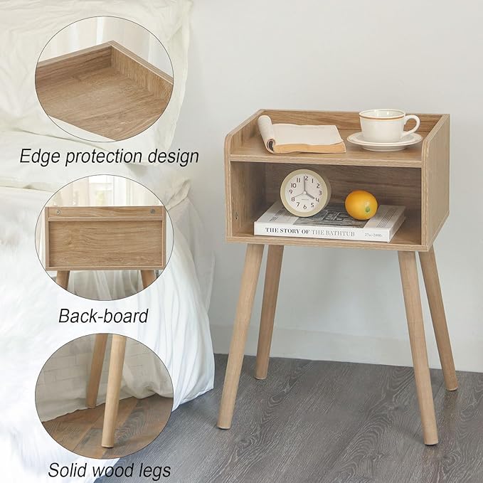 MaxSmeo Nightstand, Mid Century Modern Side Table Bedroom with Storage, Small End Bedside Table with Solid Wood Legs for Living Room, Office Small Spaces (Rustic Walnut)-Ruum Studio Home