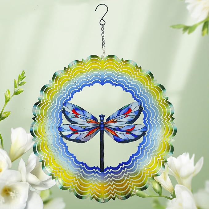Wind Spinners Outdoor Dragonfly Decorations - Birthday Gifts for Women Mom Grandma, Hanging Wind Spinner 12 inch 3D Wind Sculptures for Garden Decor for Outside, Patio, Yard, Outdoor-Ruum Studio Home