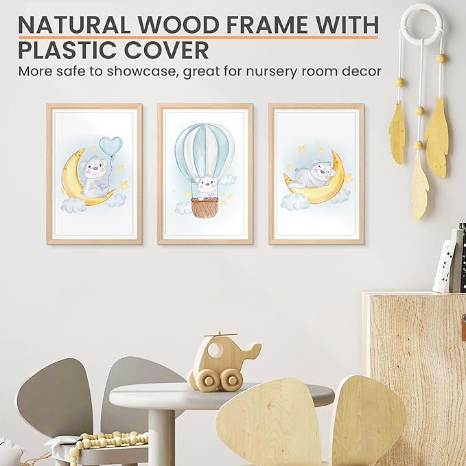 upsimples 12x18 Frame, Natural Solid Wooden Picture Frames, Display 11x17 with Mat or 12 x 18 Without Mat, Vertical or Horizontal Wall Hanging, 1 Pack, Natural-Ruum Studio Home