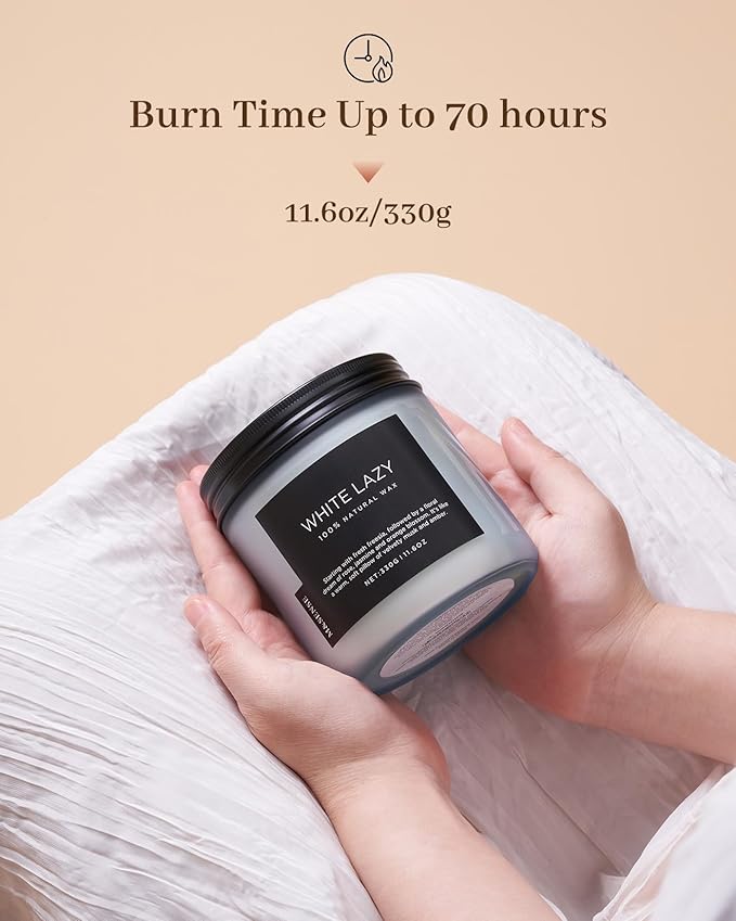 M&SENSE Jasmine & Clean Cotton Spring Scented Candle, 11.6oz Aromatherapy Gifts 2 Wick 70 Hours Long Lasting Burn, Natural Organic Soy Candle, Housewarming Gifts for Dad Mom Friends-Ruum Studio Home
