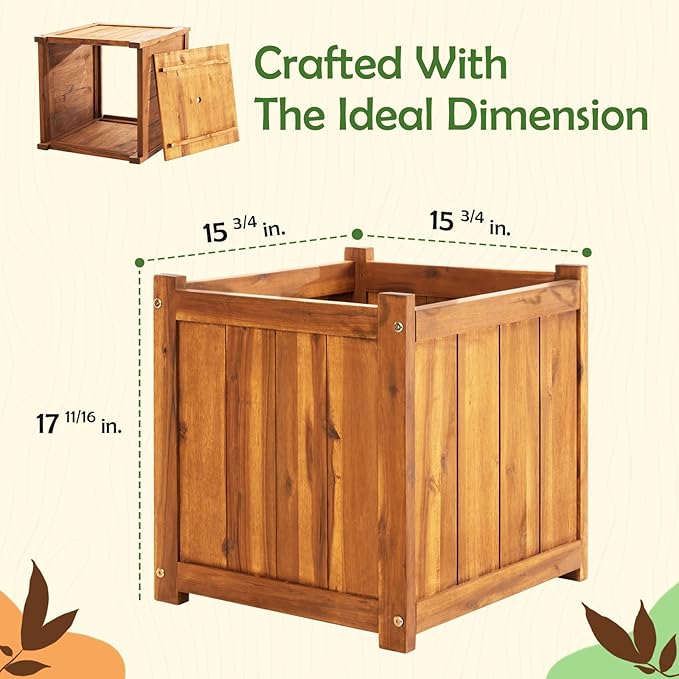 Idzo Set of 2 Hardwood Outdoor Flower Box, Durable Acacia Wood Flower Boxes for Outdoor Plants with Ergonomic Handles, Drainage Holes, Multiple Sizes Wood Bucket Planter for Home Décor-Ruum Studio Home