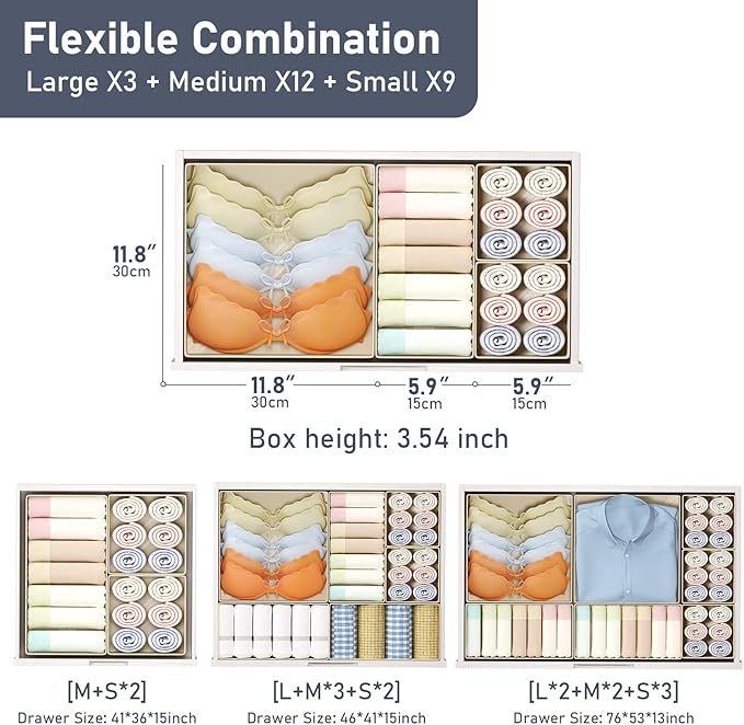DIMJ Drawer Organizer Clothes 24 Pack - Foldable Baby Organizers and Storage & Dresser Organizer for Bedroom, Closet - Nursery Organization Dresser Dividers for underwear, Sock,Bra, Belt, Tie-Ruum Studio Home