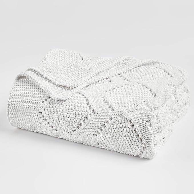 Longhui bedding Chunky Cotton Knit Throw Blanket for Couch, Sofa, Bed, or Chair, Decorative Breathable Fall Cable Knit Blanket 51 x 63 Inches, Medium Weight Cream-Ruum Studio Home