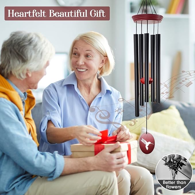 Hummingbird Wind Chimes – 33" Outdoor Tuned Melody Wind Chime, Soothing Memorial Gift for Mom & Grandma, Weather-Resistant Metal Chimes for Garden, Patio, Yard & Home Décor-Ruum Studio Home