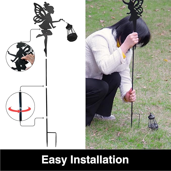 Fairy Garden Accessories Halloween Decorations Lawn Ornaments 1 Pair - Solar Lights Outdoor Garden Statue, Metal Stakes Decorative Figurines for Yard Decor, Patio (Type A Warm Lighting)-Ruum Studio Home