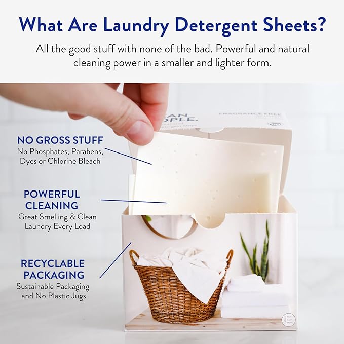 The Clean People Fragrance Free Laundry Detergent Sheets - Laundry Soap - Ultra Concentrated, Recyclable Packaging, Stain Fighting - Fragrance Free, 96 Pack-Ruum Studio Home