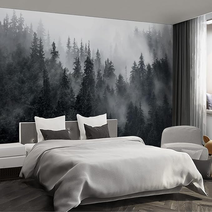 Misty Forest Landscape Wall murals Woodland Tree Peel and Stick Wallpaper for Bedroom Living Room - 85"x118"-Ruum Studio Home