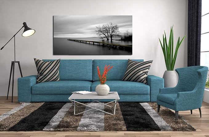 DZL Art S74950 Gray Canvas Prints Modern Minimalist Black and White Lake Trees Landscape Wall Art Painting for Living Room Bedroom Decor Office Wall Decor Home Decoration-Ruum Studio Home