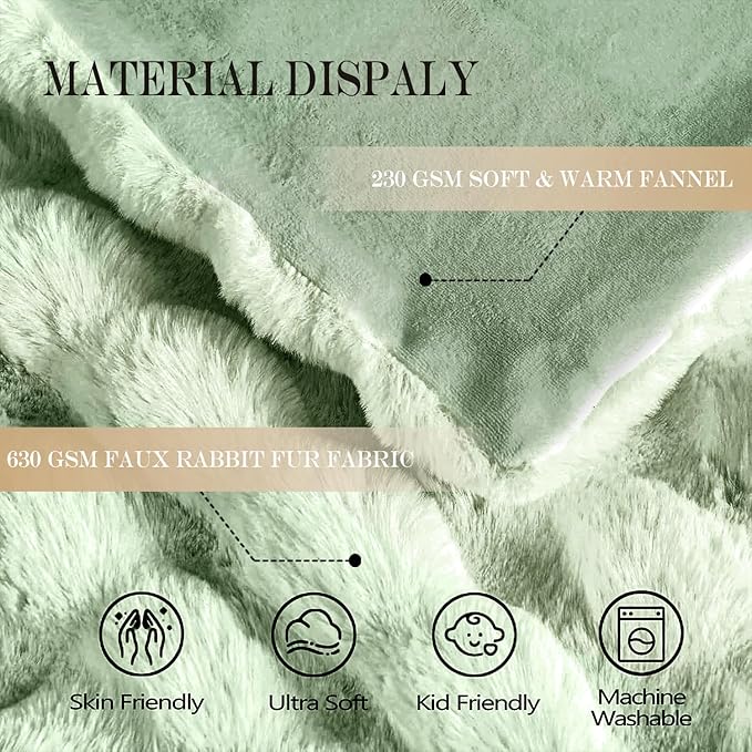 Latepis Soft Faux Fur Blanket Bubble Twin Size Comfy Blanket for Bed Fuzzy Cozy Thick Blankets for Couch Bedroom Furry Warm Blankets for All Seasons Luxury Bed Throw 60x80 Inch Sage Green, 860gsm-Ruum Studio Home