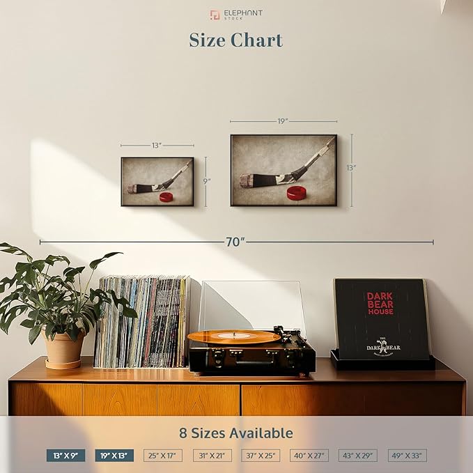 Elephant Stock Vintage Ice Hockey Wall Art - Horizontal Framed Canvas - 1-Piece Hallway Wall Decor - Photography Sports Canvas Print - Brown and Beige Decor for Wall - 19" X 13"-Ruum Studio Home