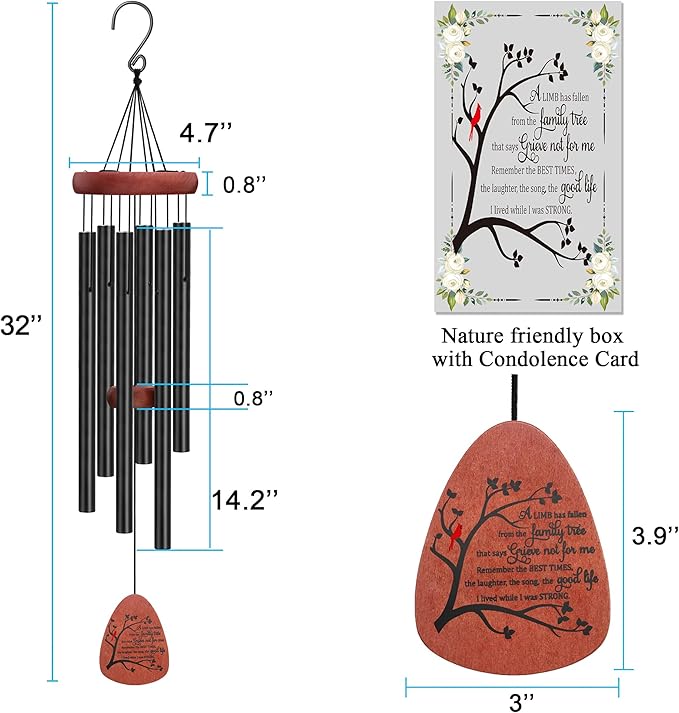 Memgift Memorial Wind Chimes for Outside- Sympathy Gift for Loss of Mom or Dad, Outdoor Keepsake with Soothing Tone for Garden, Yard in Memory of Loved One-Ruum Studio Home