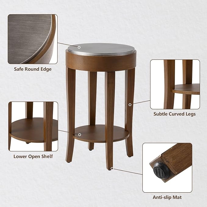 COSIEST Round End Table, 2-Tier Classic Brown Side Table, Farmhouse Wood Accent Table with Storage Shelf for Living Room, Bedroom, Office, Distressed Glaze Finish-Ruum Studio Home